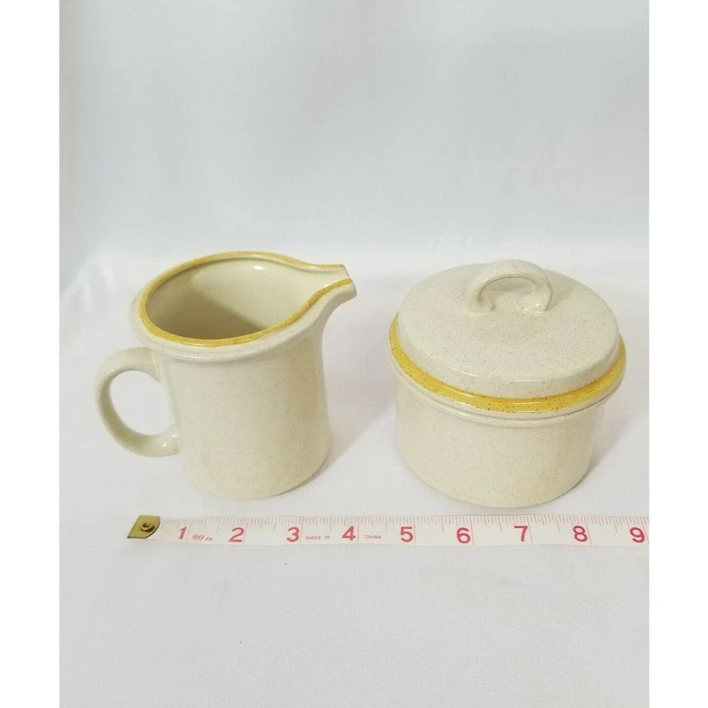 Vintage MCM Hearthside Garden Festival Stoneware Sugar Bowl and Creamer Set